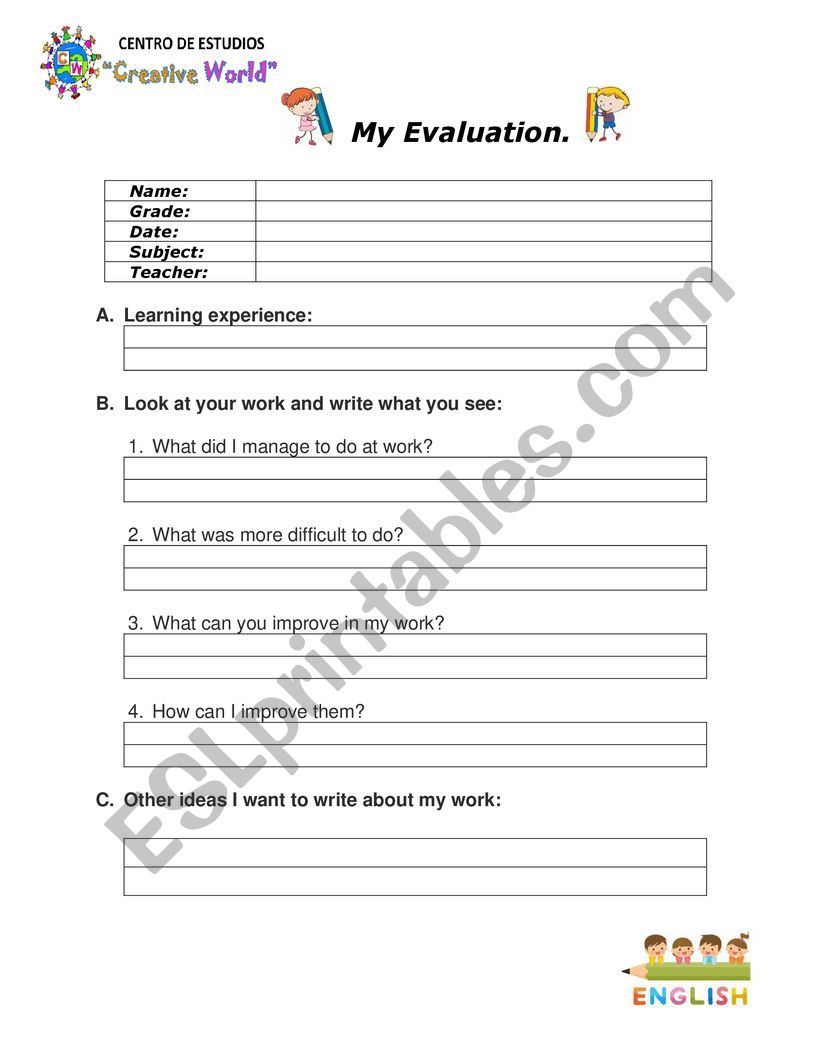 My Evaluation worksheet