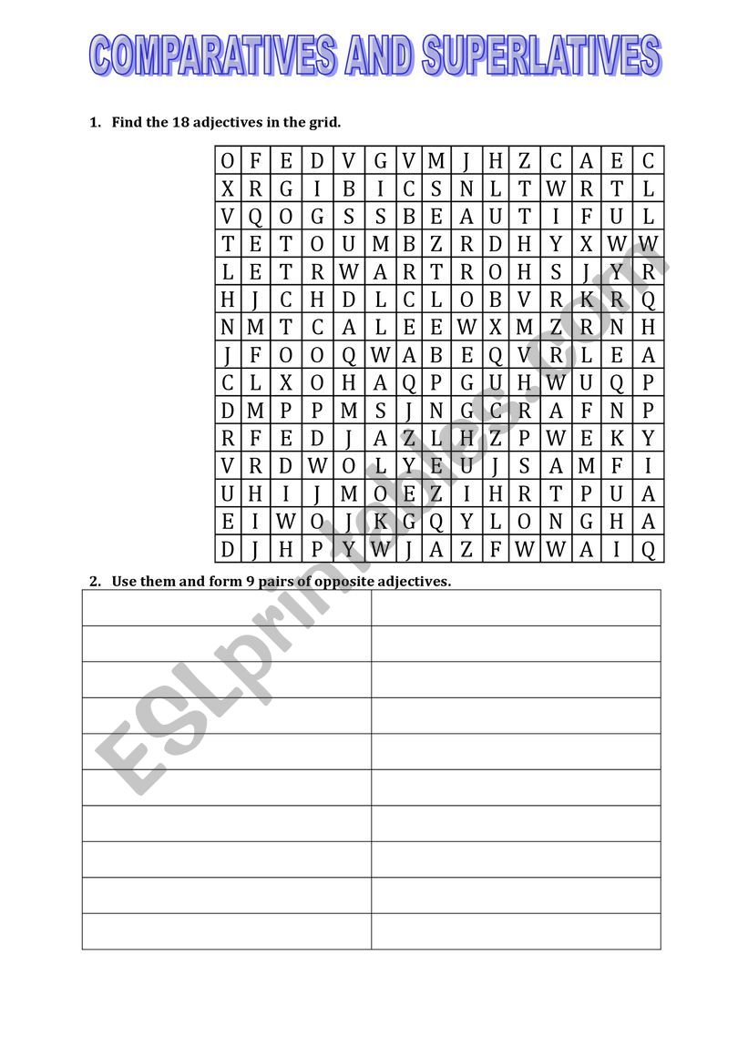 Comparative Degree worksheet