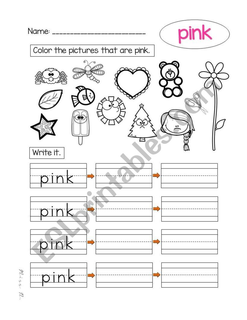 Writing Pink worksheet
