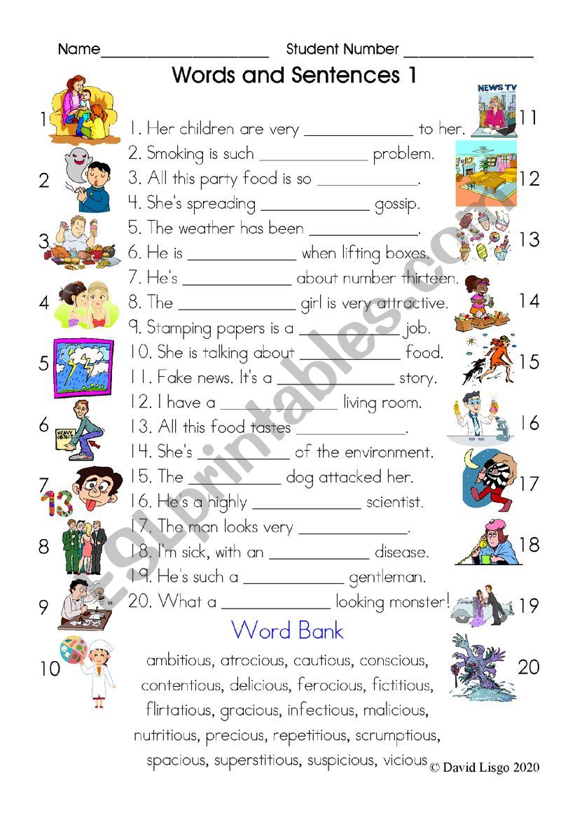 Words and  Sentences 1 worksheet