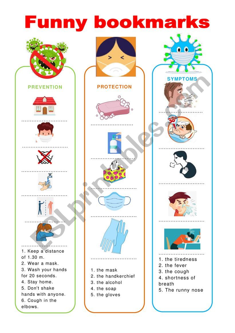 Funny bookmarks - Coronavirus worksheet