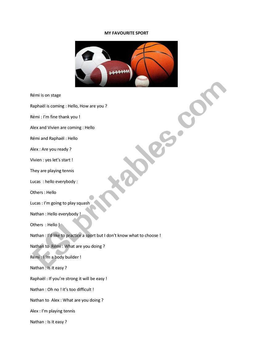 My favourite sport sketch worksheet