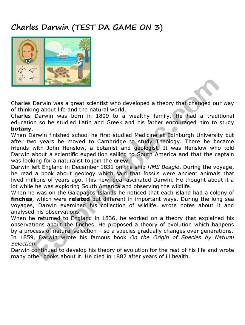 Charles Darwin Worksheet With Darwin039s Natural Selection Worksheet
