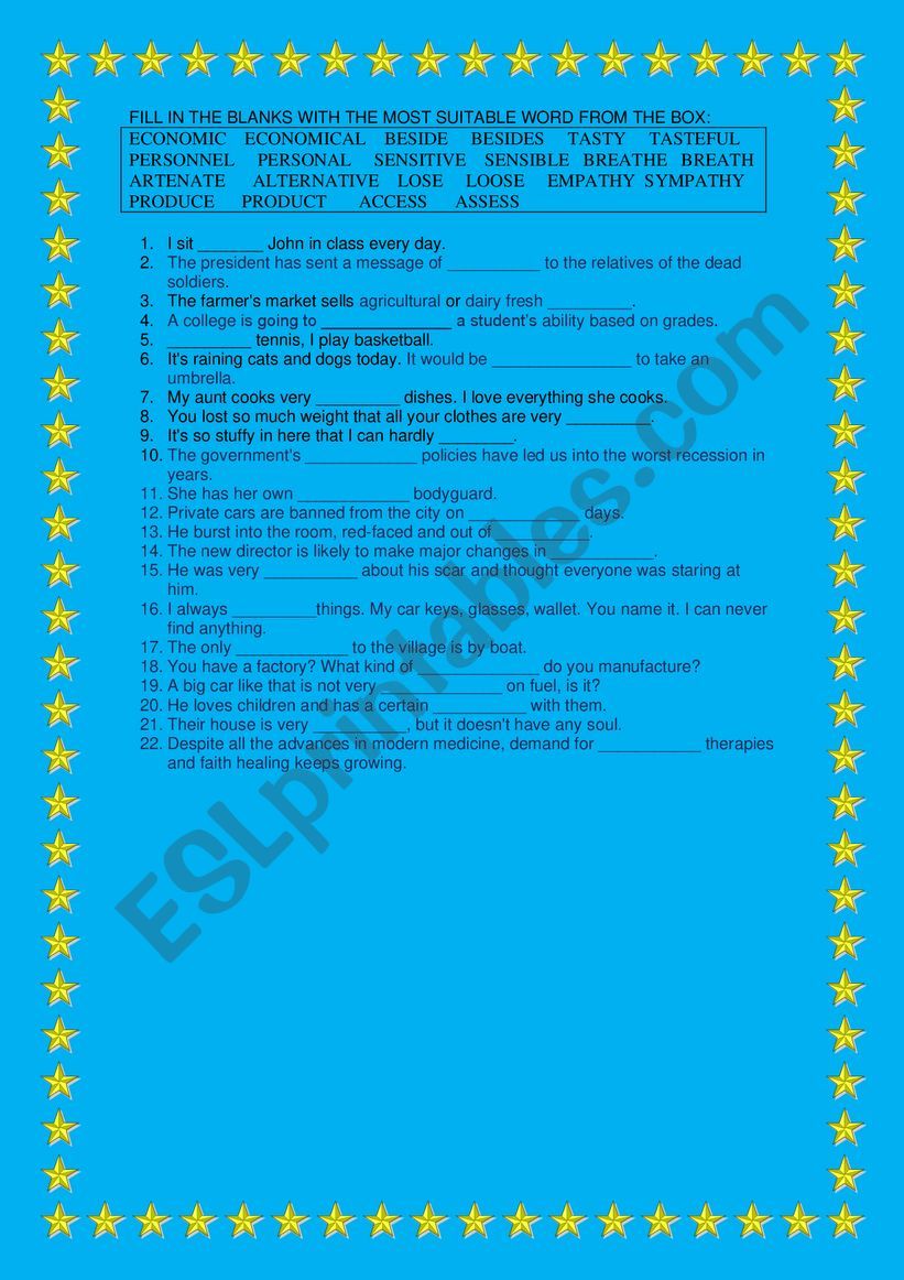 EASILY CONFUSED WORDS worksheet