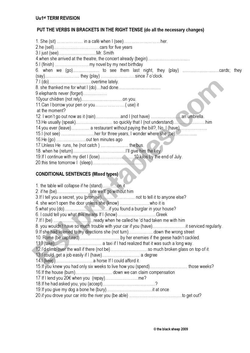 first tirm revision worksheet