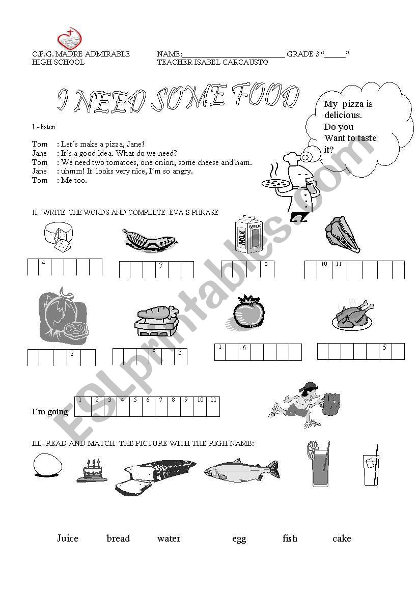 FOOD worksheet