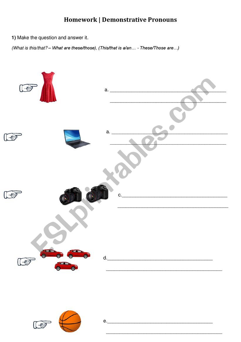 Demonstrative pronouns worksheet