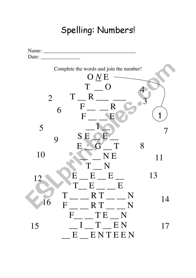 spelling numbers worksheet