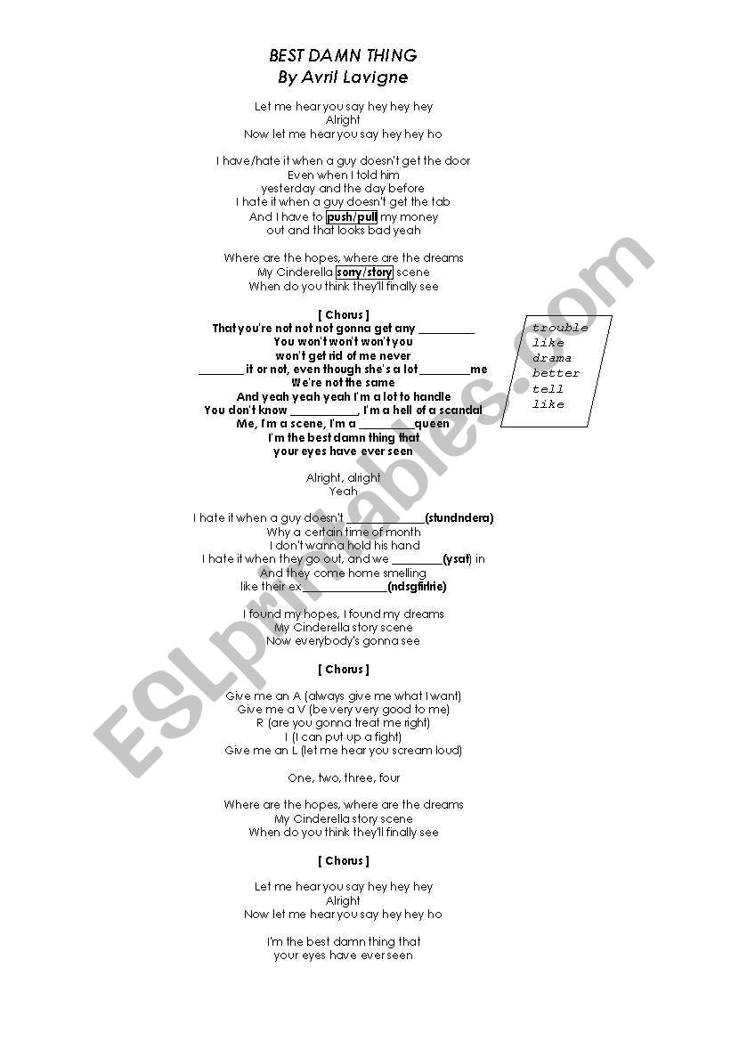 Best damn thing worksheet