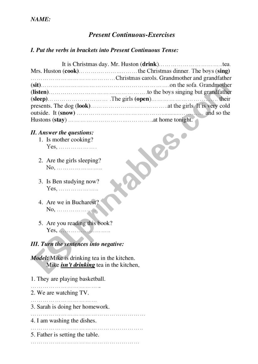 Exercises with Present Continuous