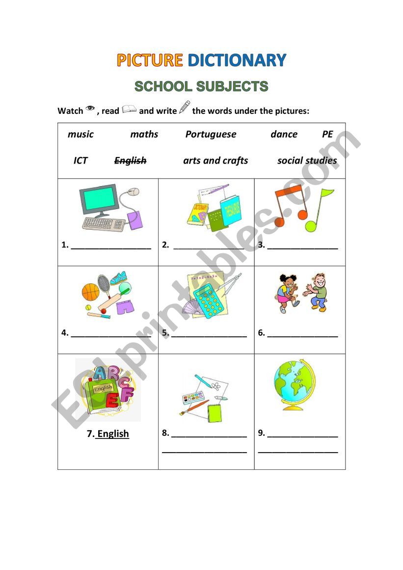 Pcture Dictionary worksheet 