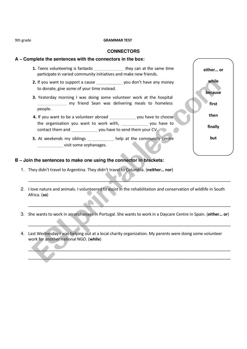 Grammar test - Connectors/Conjunctions