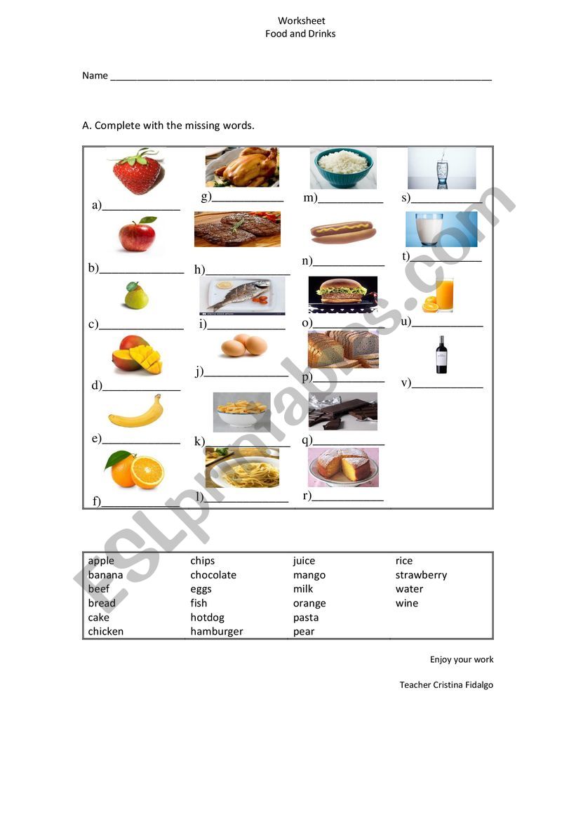 Food and Drinks - vocabulary worksheet