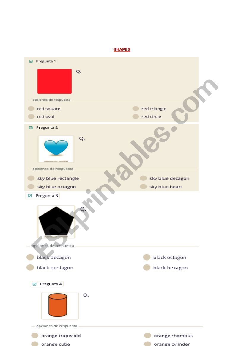 SHAPES worksheet