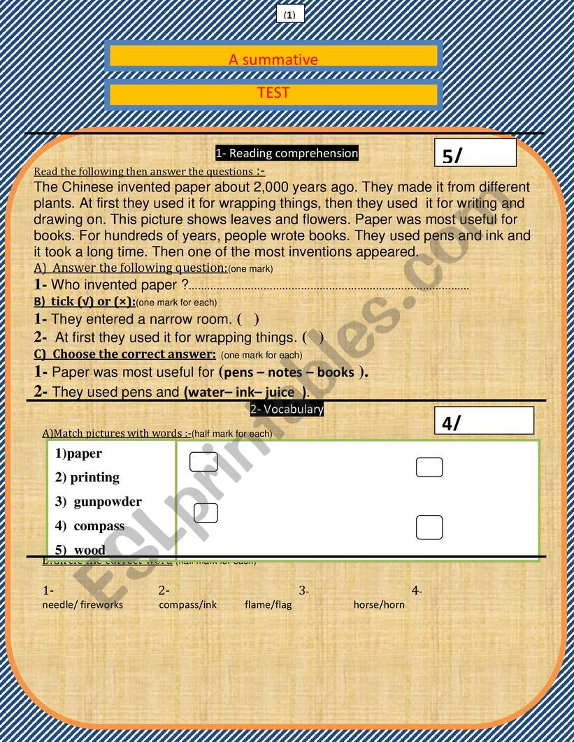 summative test  based on English World book 4 unit 9 Macmillan 