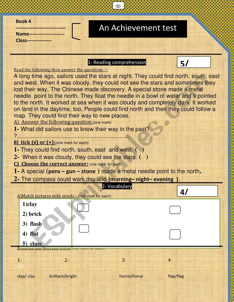 a  summative test based on English world Macmillan book 4  test 2