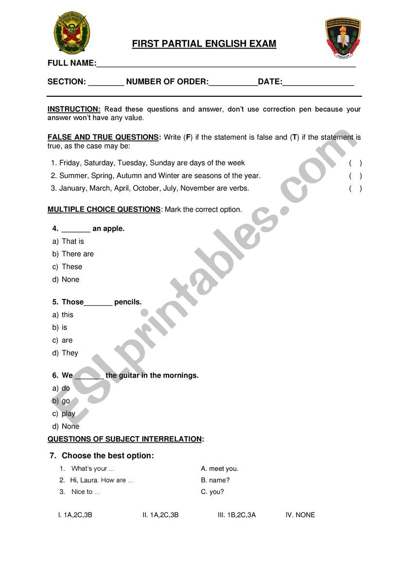 ENGLISH EXAM worksheet