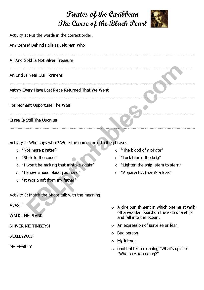 Pirates of the Caribbean Worksheet 3