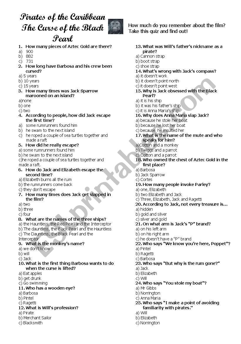 Pirates of the Caribbean Worksheet 4