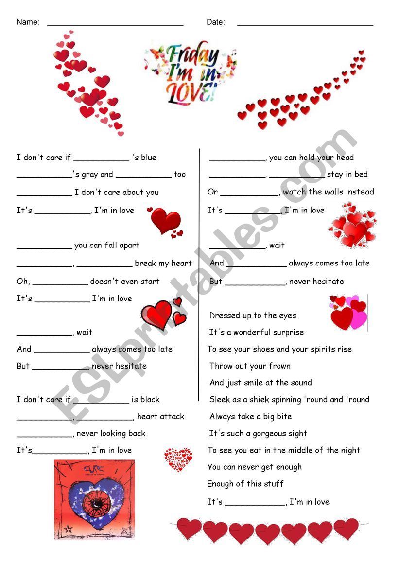 Friday I�m in love worksheet