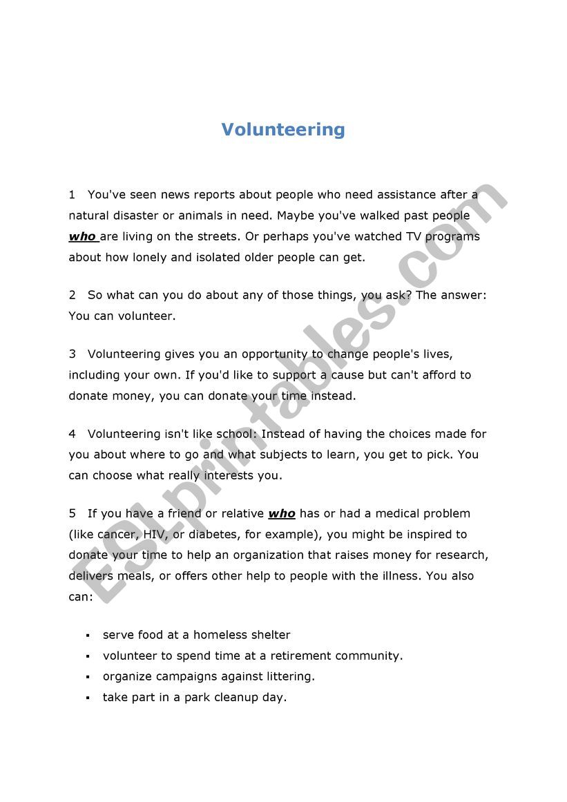 Volunteer worksheet