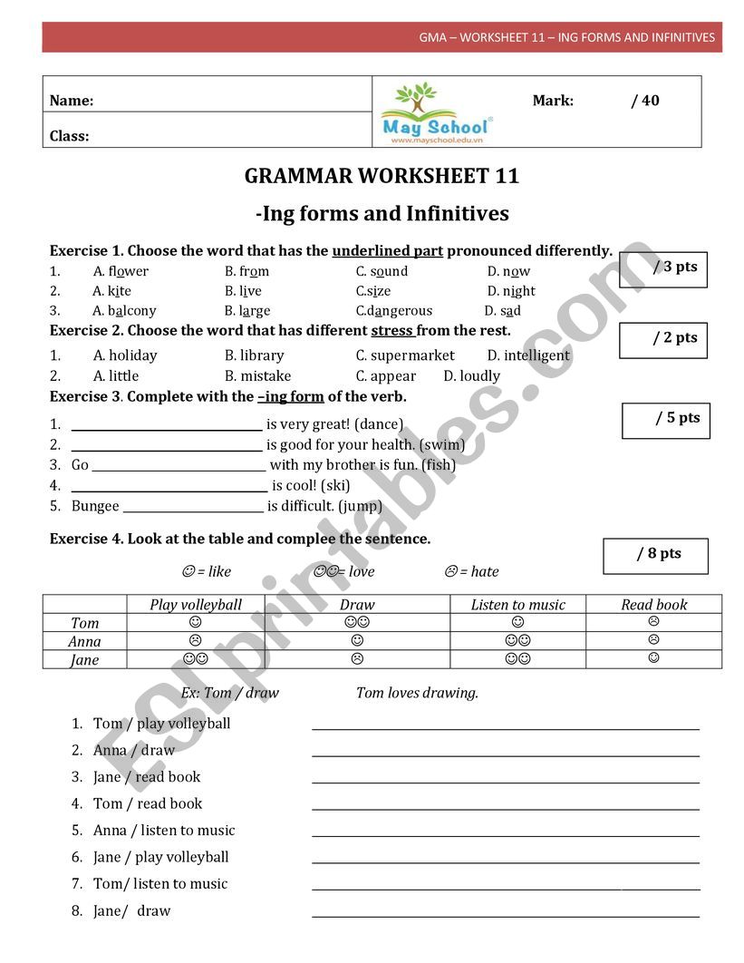 Verb forms worksheet