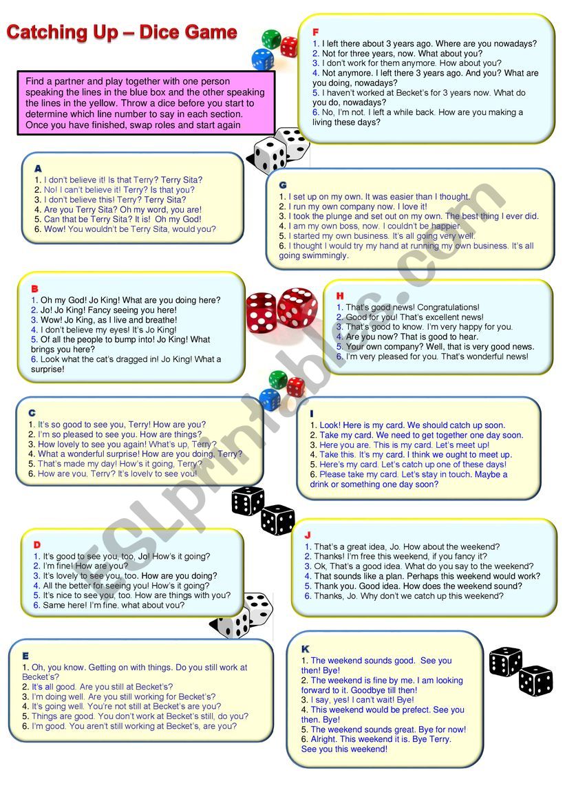 Catching Up Dice Game worksheet