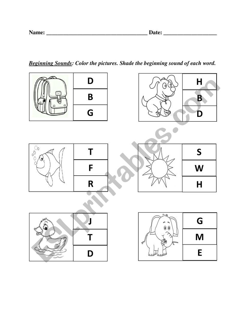 Beginning Sounds worksheet