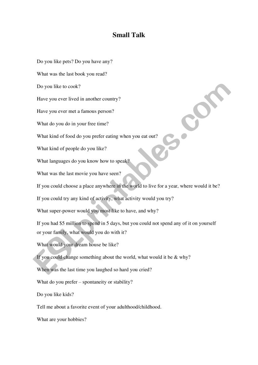 Small Talk worksheet