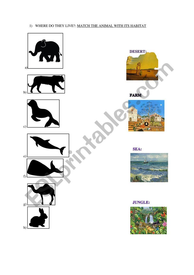 Animals and their habitat worksheet