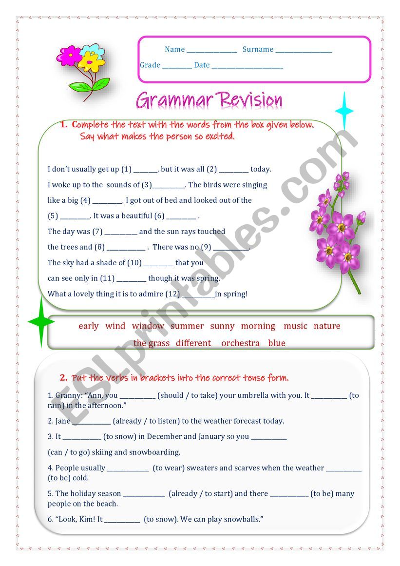 Grammar Revision worksheet