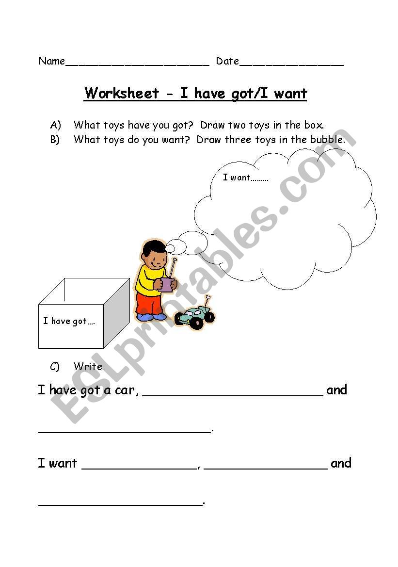 Toys - I have got/I want worksheet