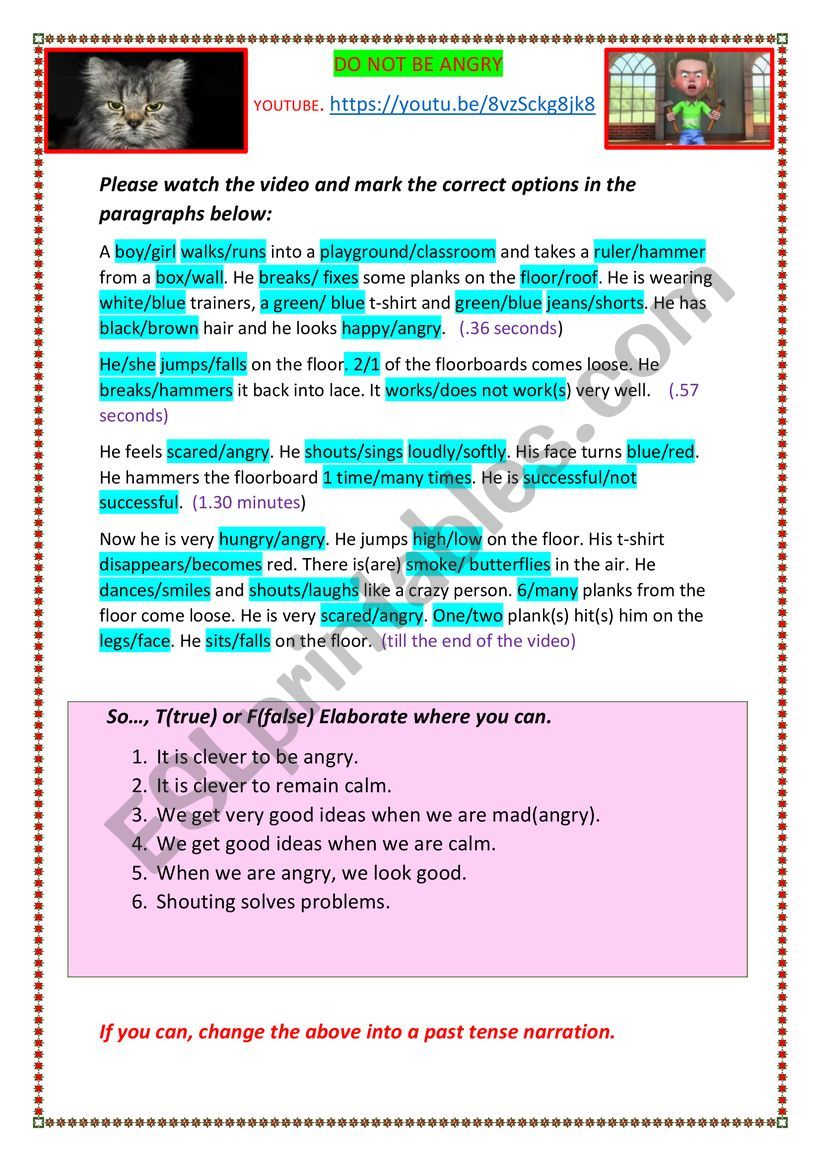 DON�T BE ANGRY worksheet