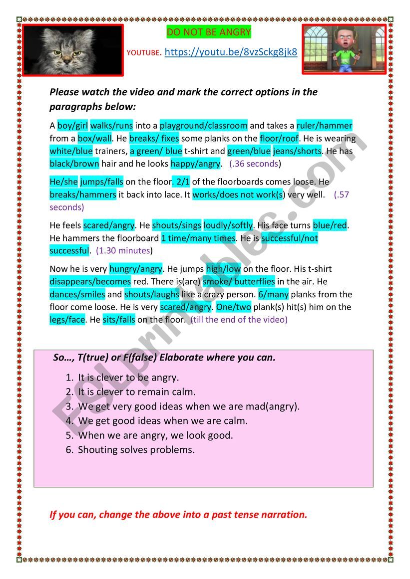 DON�T BE ANGRY worksheet