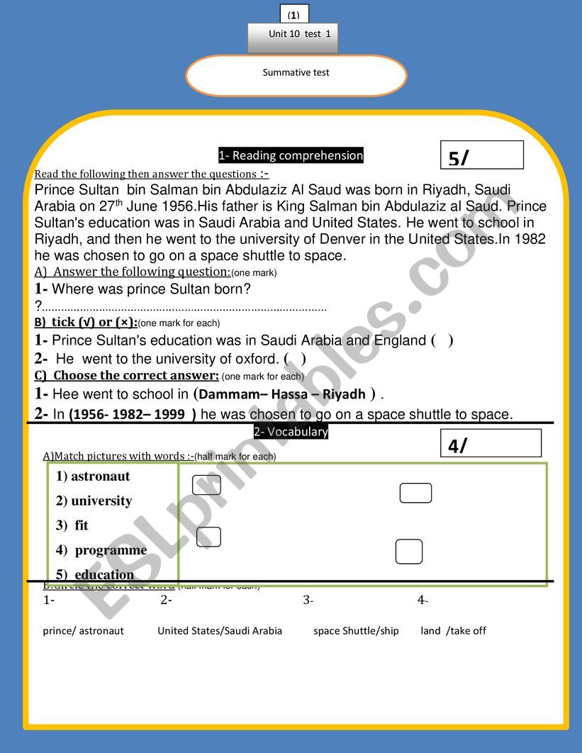 a  summative test based on English world Macmillan book 4  unit 10 1