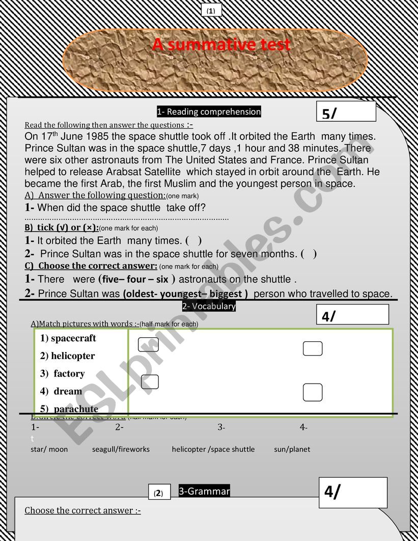 a  summative test based on English world Macmillan book 4  unit 10  2