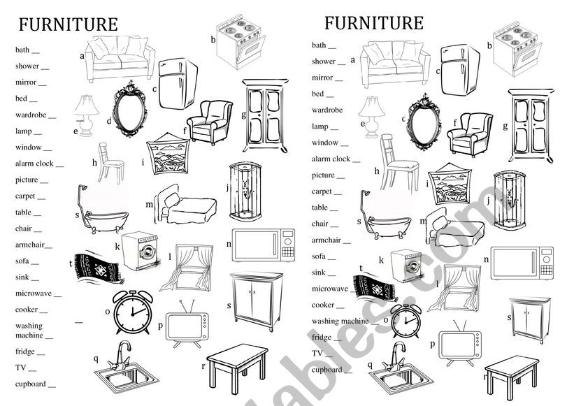 furniture match worksheet