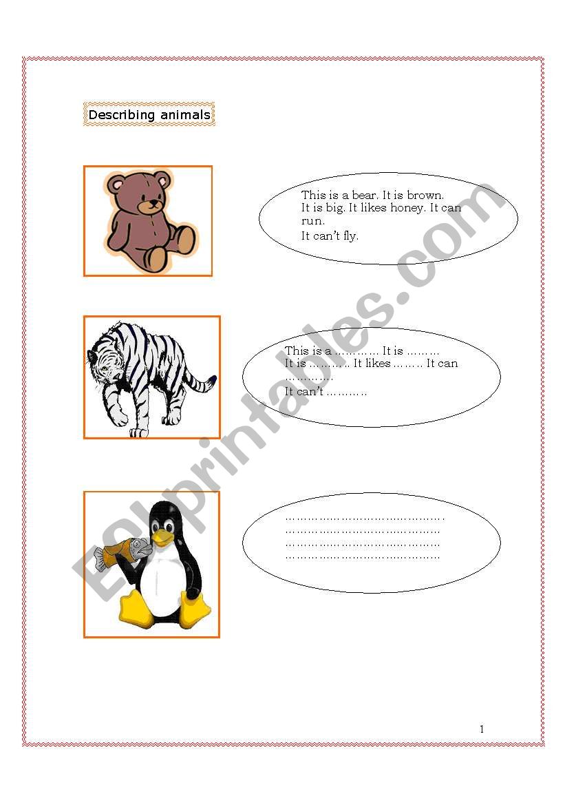 Describing Animals worksheet