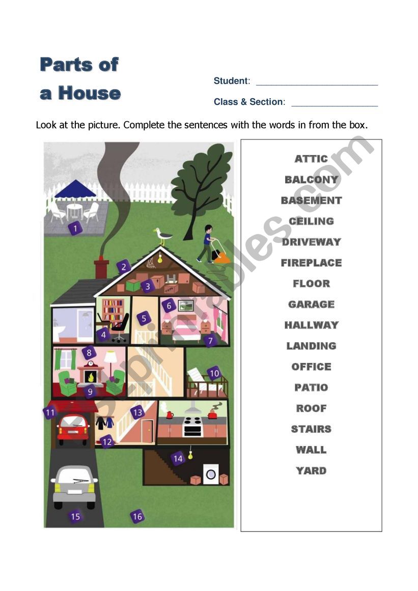 Parts of a House worksheet