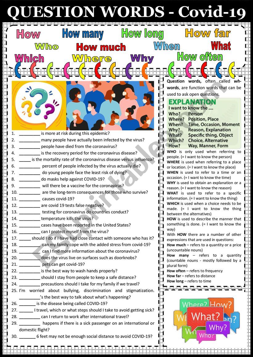 Question Words - Covid-19 (basic rules - fill in the gaps + KEY)