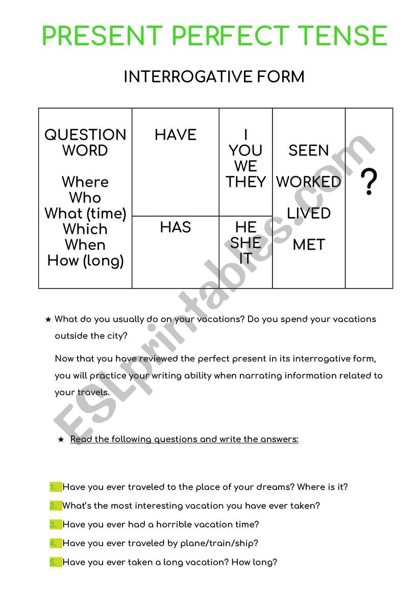 interrogative structure of present perfect continuous tense