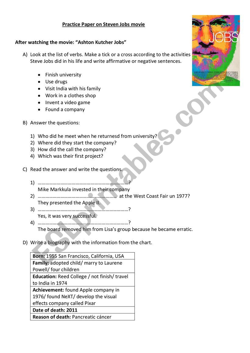 Steve Jobs worksheet