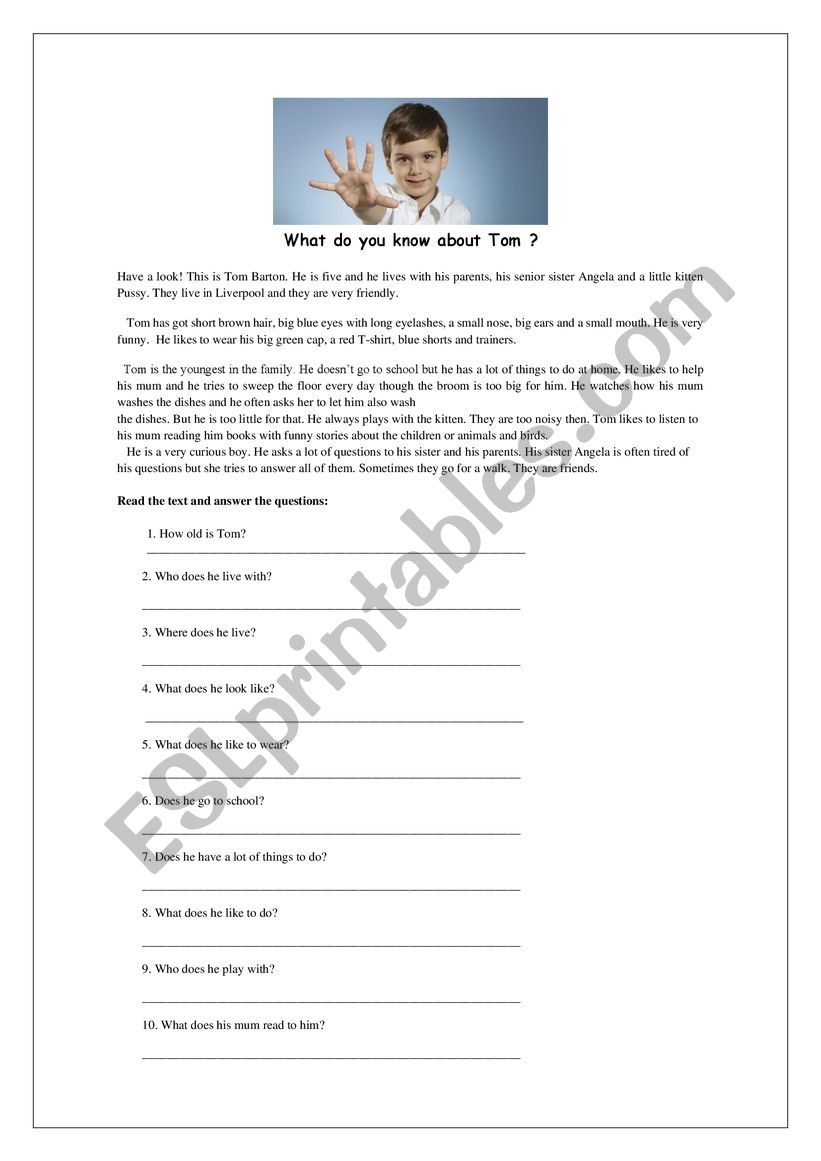 Reading comprehension worksheet