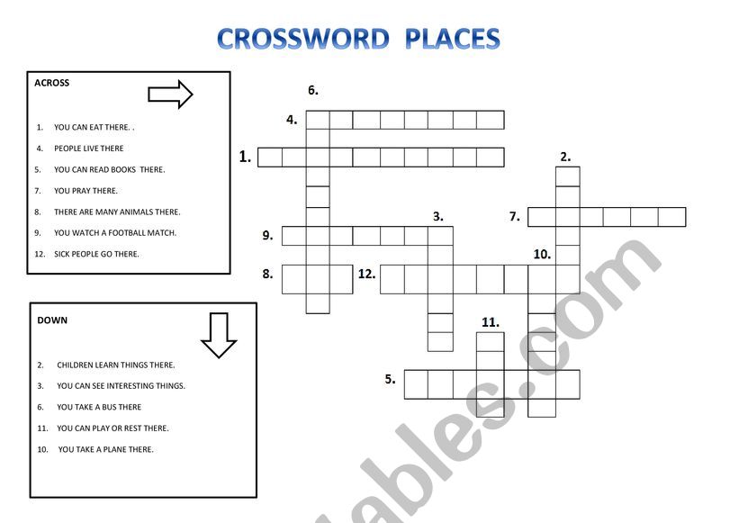 CROSSWORD PLACES worksheet