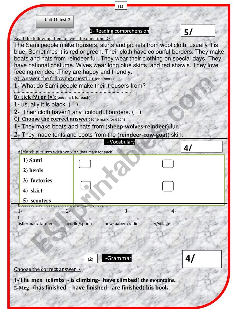 a  summative test based on English world Macmillan book 4  unit 11 test 2