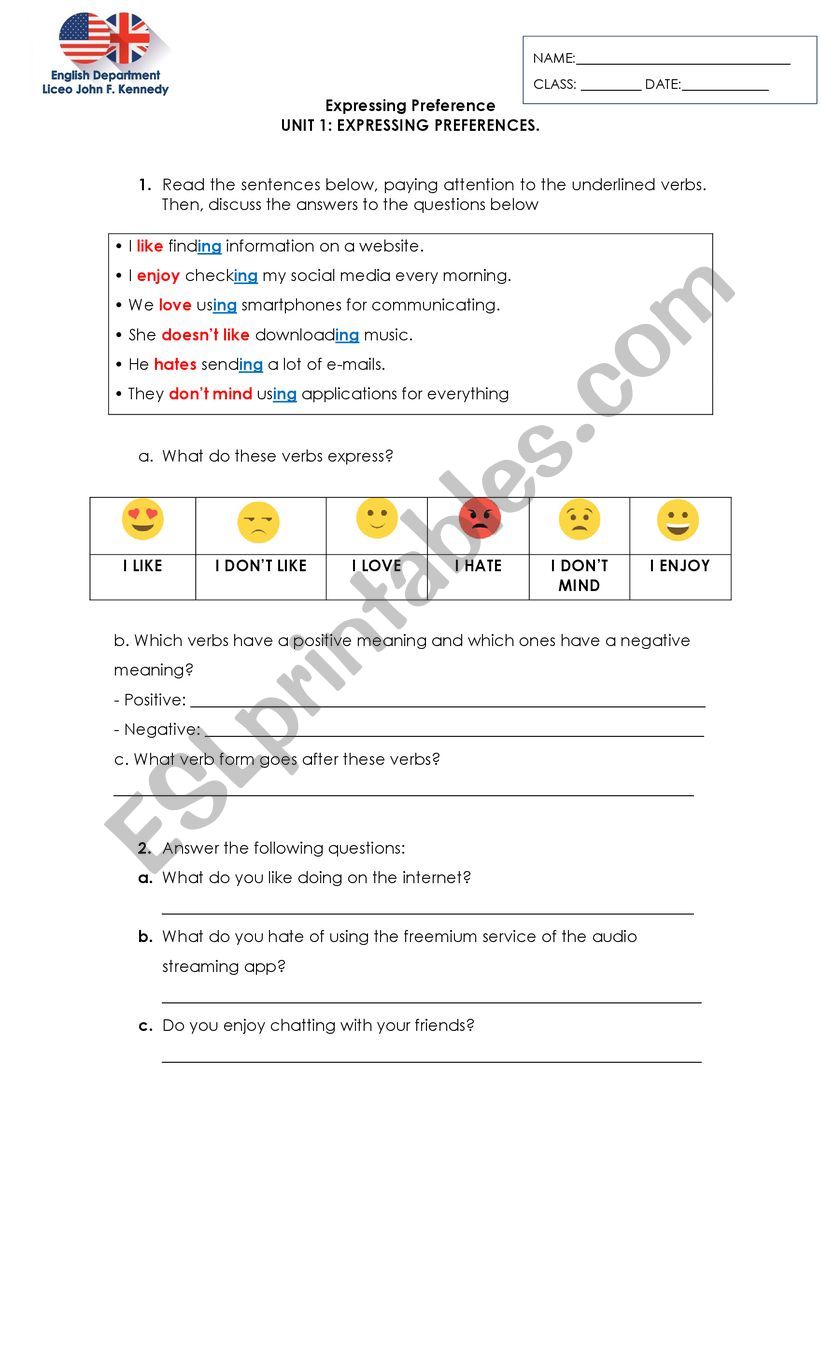 expressing preferences: likes and dislikes