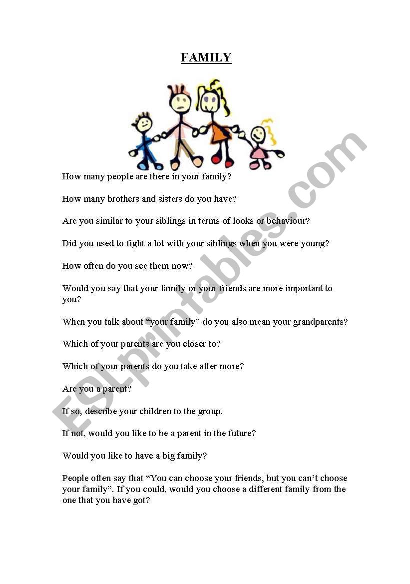 Family Discussion worksheet