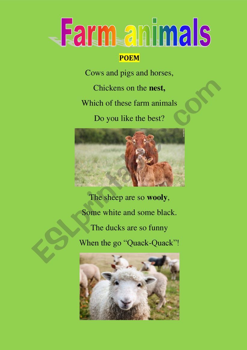 Farm animals poem worksheet