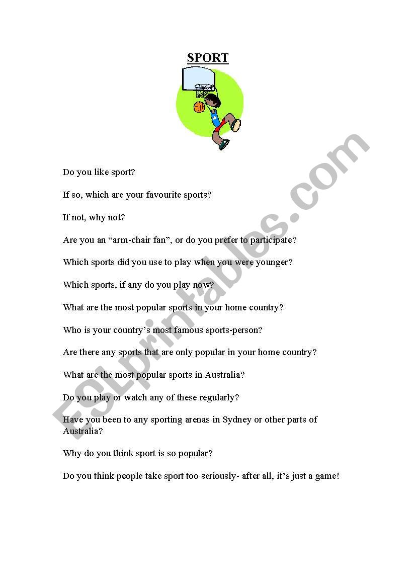 Sports Discussion worksheet