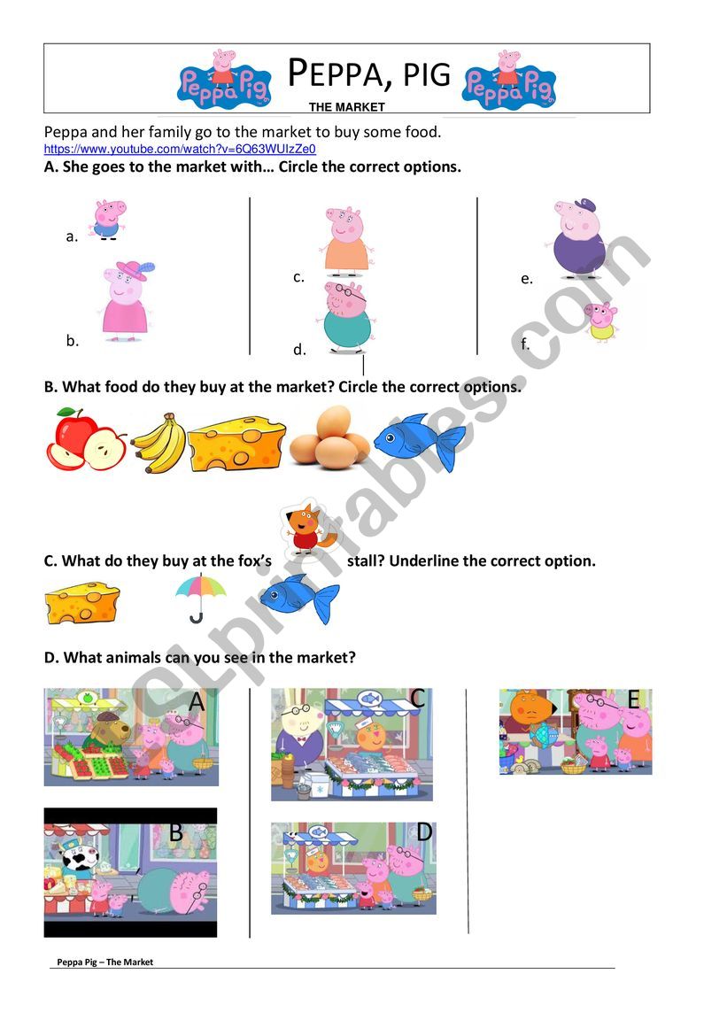 Peppa Pig goes to the market worksheet